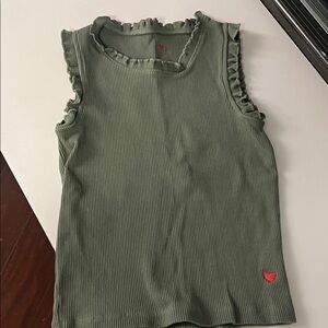 Girls' Pink Chicken Sleeveless tank Top with Ruffle Trim - Olive Green